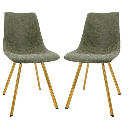 Leisuremod Markley Modern Leather Dining Chair with Gold Legs, Olive Green, 2PK MCG18G2