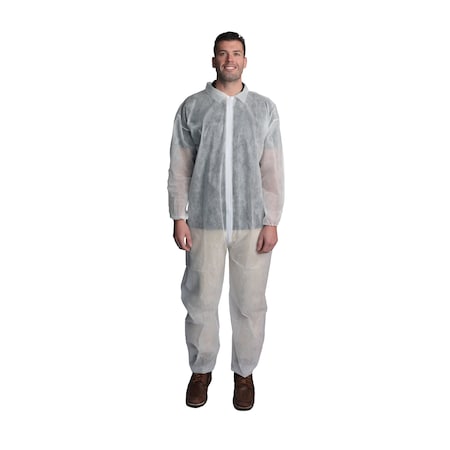 Vguard Spunbond Polypropylene Coverall, 28gsm, White, Elastic Wrists & Ankles, MD, 25PK BC12A12