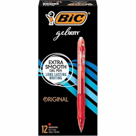 Bic Velocity Rollerball Retractable Gel Pen, 0.7mm, Red Ink, Dozen RLC11RD