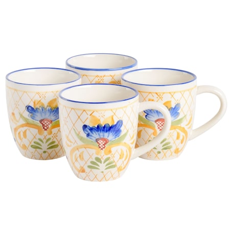 Laurie Gates Tierra Tile 4 Piece 17.4 Ounce Hand Painted Stoneware Mug Set 130960.04RR