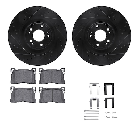 Dynamic Friction Co DFC Rotors-Drilled & Slotted-Black w/ 5000 Advanced Brake Pads Incl Hdw 8512-03086