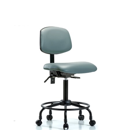 Blue Ridge Ergonomics Vinyl Chair, Med Bench, Round Tube Base, Tilt, Casters, Storm BR-VMBCH-RT-T1-A0-RC-8822