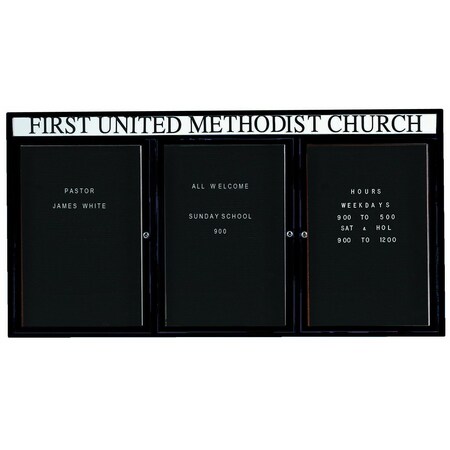 Aarco Enclosed Letter Board Directory w/ Bronze Anodized Aluminum Frame and Header, 36''Hx72''W, 3 Doors ADC3672-3HBA