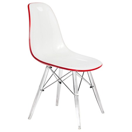 Leisuremod Dover Dining Side Chair with Acrylic Legs, White Red EPC19WR