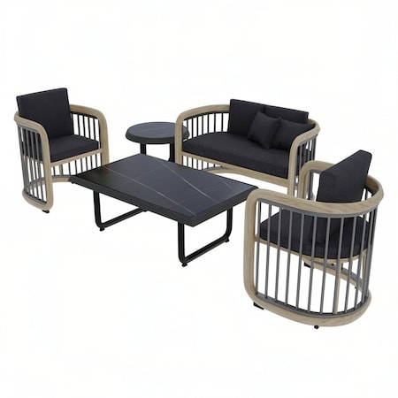 Leisuremod Klyra 5-Pc Aluminum Patio Set - Sofa, Chairs & Tables with Fade-Resistant Cushions, 5PK KCS43-23-61-30GR