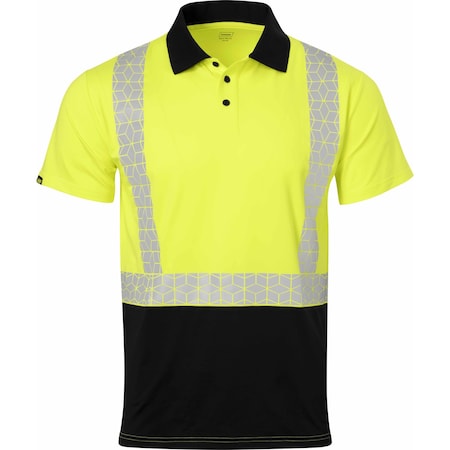 Ironwear Class 2 Two Tone Hi Vis Elastex Moisture Wicking Polo Shirt, Lime/Black, Large 7191-L-B-LG