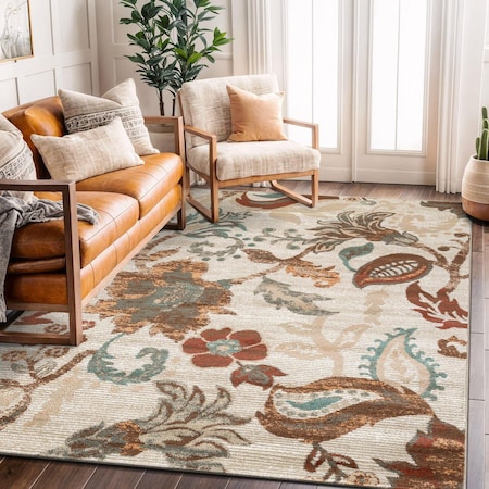 World Rug Gallery Botanical Scroll Area Rug 5 ft x 7 ft Beige WR144BEIGE5X7