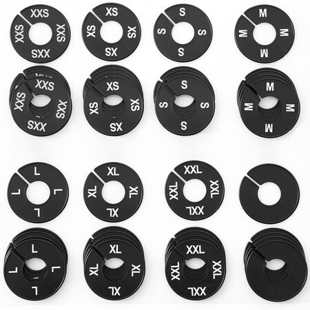 Nahanco Clothing Rack Size Dividers, Round Black, White Print; XXS-XXL Kit 8 Sizes, 5 pcs. each, 40PK CBWKIT4
