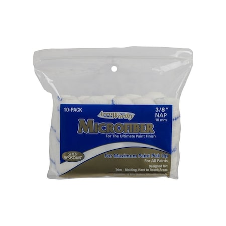 Arroworthy Mini Roller Cover, 3/8 in Thick Nap, 4 in L, Microfiber Cover White 4-MFR3CK