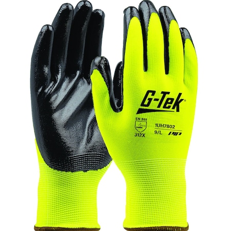 Boss Hi-Vis Seamless Knit Polyester Glove with Nitrile Coated Smooth Grip on Palm & Fingers 1UH78022X