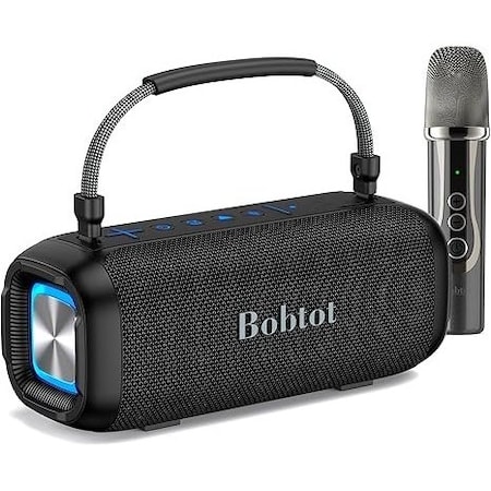Bobtot Small Portable Bluetooth Speaker w/Wireless Mic, 40W, Four Sound Voice Effects, Home Karaoke Player 803775