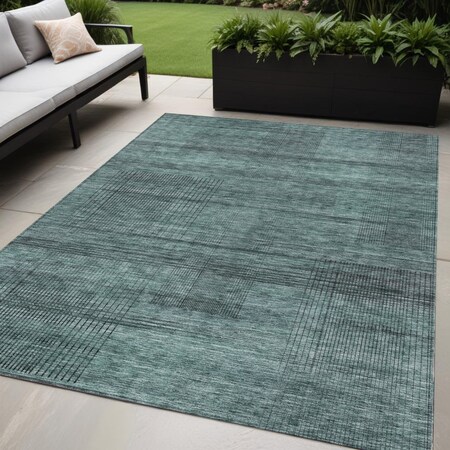 Homeroots 5' X 8' Teal Blue Aqua And Gray Striped Washable Indoor Outdoor Area Rug 588125