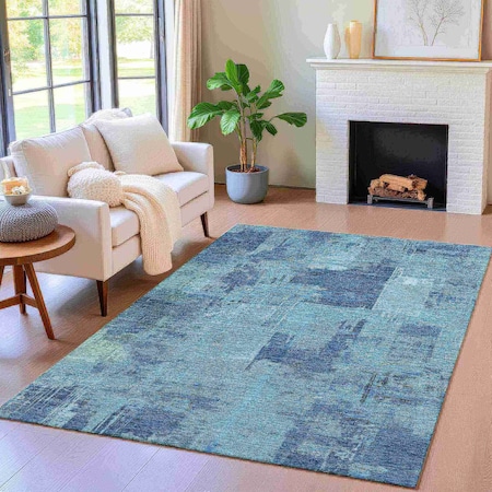 Homeroots 8' X 10' Blue And Ivory Abstract Washable Indoor Outdoor Area Rug 630768