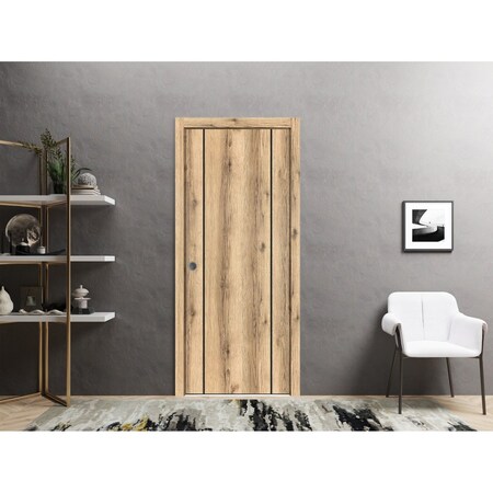 Sartodoors Sliding French Pocket Door with, Planum 0017 Oak and Aluminum Strips, Kit Trims Rail Hardware, Soli PLANUM0017PD-DUB-42
