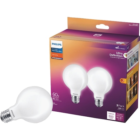 Signify Ultra Definition 60W Equivalent Soft White G25 Medium LED Decorative Light Bulb, 2PK 565000