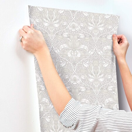 A-Street Prints Spring Thicket Dove Tulip Damask Wallpaper 4171-82065