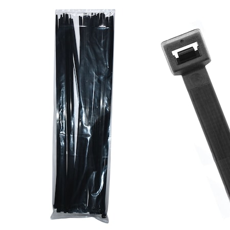 Cable Ties Unlimited Cable Tie, 24 in L, 175 lb Strength, 6.64 in Max Bundle Dia, Nylon 6/6, UV Resistant, Black, 50PK HD24-175-0L