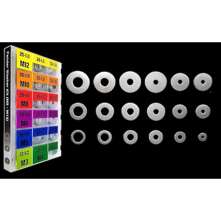 Florida Tools 18 Types Fender Flat washers Assortment 304 Stainless Steel Metric 280 pcs FT280-18-FW