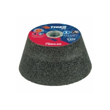 Weiler Tiger Flaring Cup Wheel, 4 in/3 in dia x 2 in T x 5/8 in-11 Arbor, 3/4 in Rim, 16 Grit, AO, Type, 5PK 804-68350