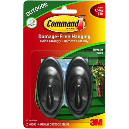 Command Terrace Hook, 3 lb, 2-Hook, Plastic, Slate 17086S-AW