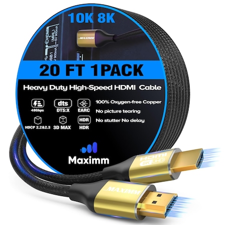 Maximm 20ft 8K 60Hz 48Gbps HDMI 2.1 Braided Cable, Gold GD-8K-20FT-1PK