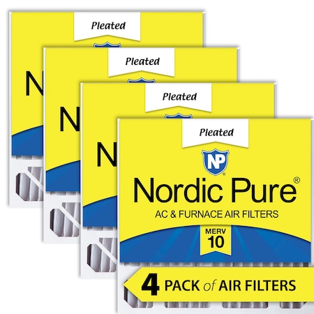Nordic Pure 20x20x5 Pleated Air Filter, High Capacity, Electrostatically Charged Synthetic Media, MERV 10, 4 PK 20x20x5HM10-4