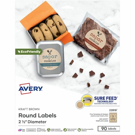 Avery Printable Round Labels, 2.5" Diame, PK90 22818