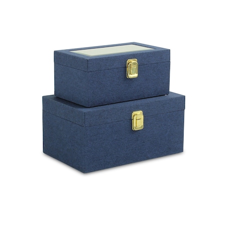 Homeroots 10" Navy Blue Solid Wood Box 489366