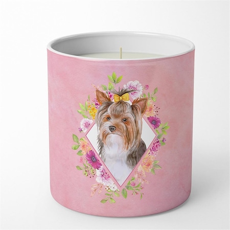 Carolines Treasures 10 oz Yorkshire Terrier No.1 Pink Flowers Decorative Soy Candle CK4194CDL