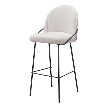 Homeroots Set of Two 30" Ivory And Black Shearling And Steel Bar Height Bar Chairs 555690