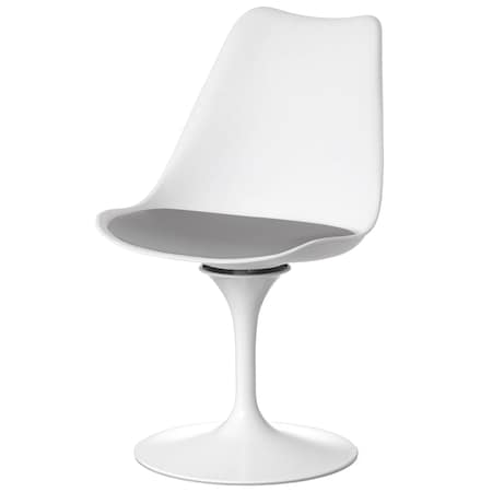 Fabulaxe Mid-Century Modern White Tulip Side Chair with Grey Cushioned Seat - Stylish and QI004628.GY