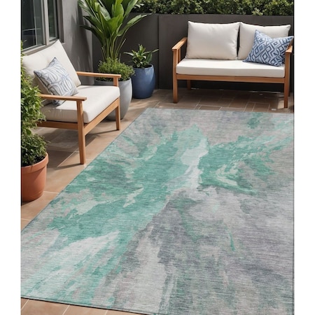 Homeroots 5' X 8' Teal Blue And Lavender Abstract Washable Indoor Outdoor Area Rug 615627