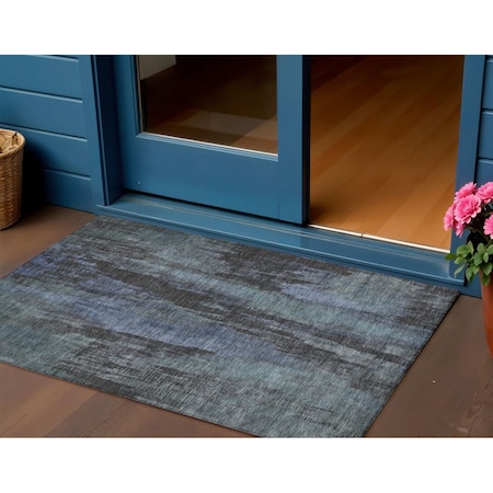 Homeroots 3' X 5' Blue And Gray Abstract Washable Indoor Outdoor Area Rug 616136