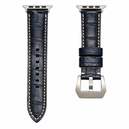 Elegani Alligator-Embossed Leather Band Compatible with Apple Watch 42mm (S10), Blue/White, Black Buckle LATPAM-BLUWHT-BLK-42S10