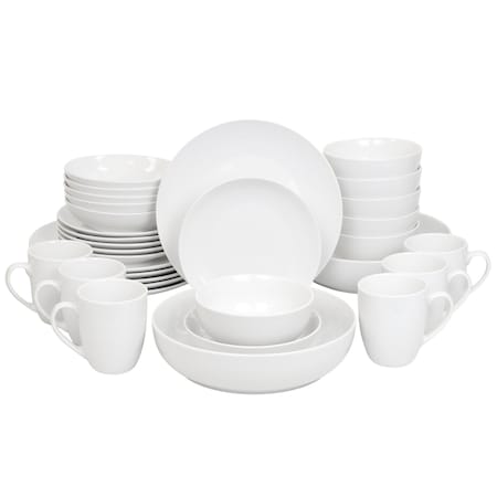 Elama Iris 18 Piece Porcelain Dinnerware Set with 2 Large Serving Bowls in White EL-IRIS