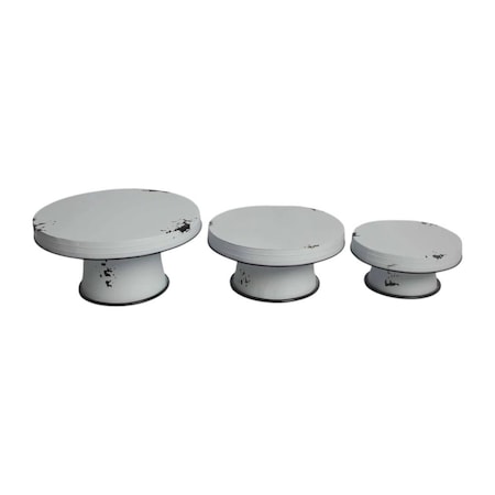 Homeroots Set of Three White Metal Round Riser Trays 636140