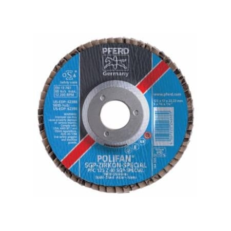 Pferd Type 29 POLIFAN SGP Flap Disc, 7 in dia, 40 Grit, 7/8 in dia Arbor, 8,600 RPM, Ceramic Oxide, 10PK 419-62669