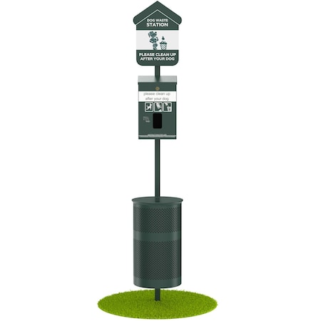Furloo Pet Waste Station Kit with Header Bag Dispenser, 11.5 Gallon Can, Glow-in-the-Dark, Steel, Green FLO1H-S-G