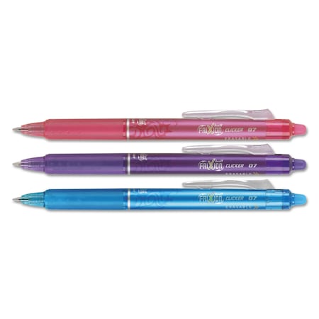 Pilot FriXion Clicker Erasable Gel Pen, Retractable, Fine 0.7 mm, Assorted Ink and Barrel Colors, 3PK 31469