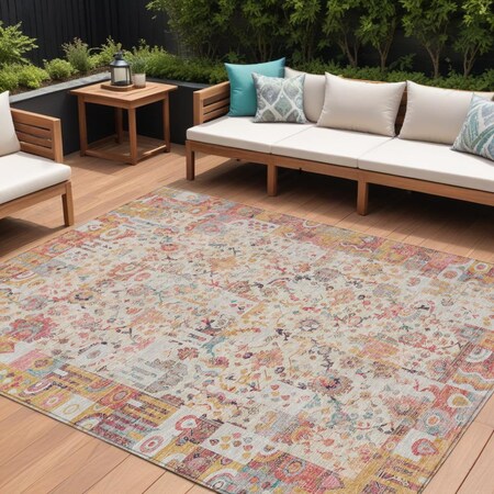 Homeroots 8' X 10' Pink And Ivory Patchwork Washable Indoor Outdoor Area Rug 631434
