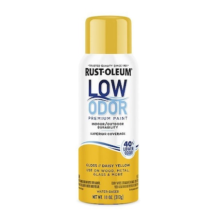 Rust-Oleum Low Odor Spray Paint, Water-Based, Alkyd, Daisy Yellow, Gloss 388269