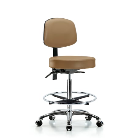 Blue Ridge Ergonomics Vin Stool with Back Chrome-High Bench Ht with Chrome Foot Ring and Casters in Taupe Trailblazer Vin BR-VHBST-CR-T0-CF-CC-8584