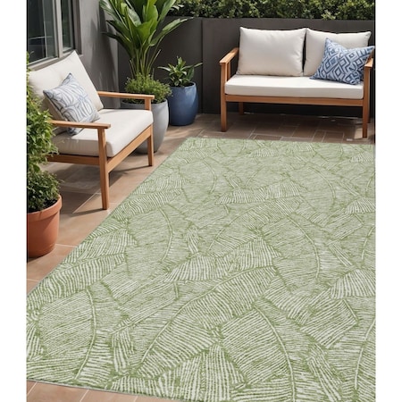 Homeroots 5' X 8' Green And Ivory Floral Washable Indoor Outdoor Area Rug 594618