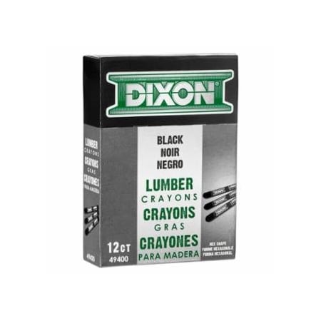 Dixon Ticonderoga Lumber Crayon, 1/2 in dia x 4-1/2 in L, Carbon Black, 12PK 464-49400