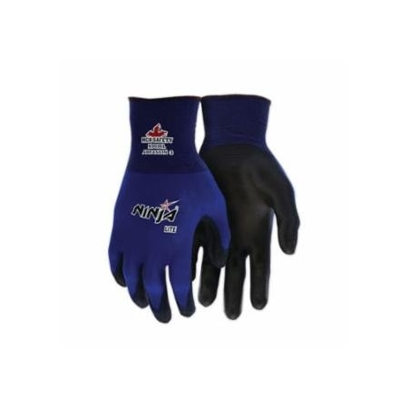 Mcr Safety Ninja Lite N9696 18-ga Nylon PU Coated Gloves, Large, Black/Blue, 12PK 127-N9696L