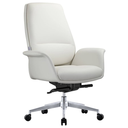 Leisuremod Summit Office Chair in Faux Leather & Aluminum Frame with Adjustable Height, Swivel & Tilt, White SO21WL