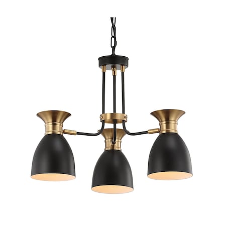 Jonathan Y Edison 20" 3-Light Metal LED Pendant, Black/Brass Gold JYL6137A