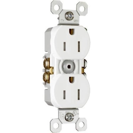Legrand Straight Blade Receptacle, 5-15R, 15 A, 125V AC, 2 Pole, 3 Wire, Self-Grounded 3232TRWCC14