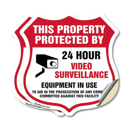 Signmission Video Surveillance Shield Sign This Prop, 12 inch X 12 inch, Vinyl Decal, 2PK SHI-D-2PACK-12-470
