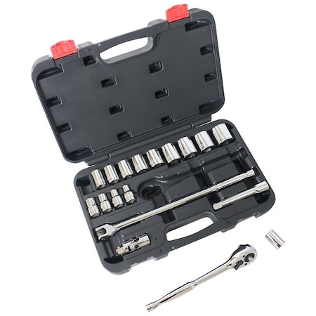 Vulcan Vulcan TS10193L SAE Socket Set, Chrome Vanadium Steel, Polished, 19-Piece TS10193L